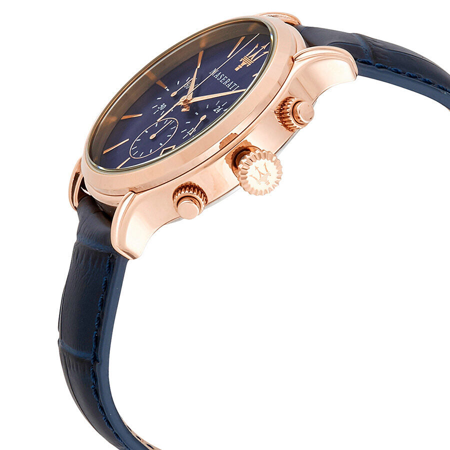Maserati Epoca chronograph watch showing rose gold case profile and crown detail