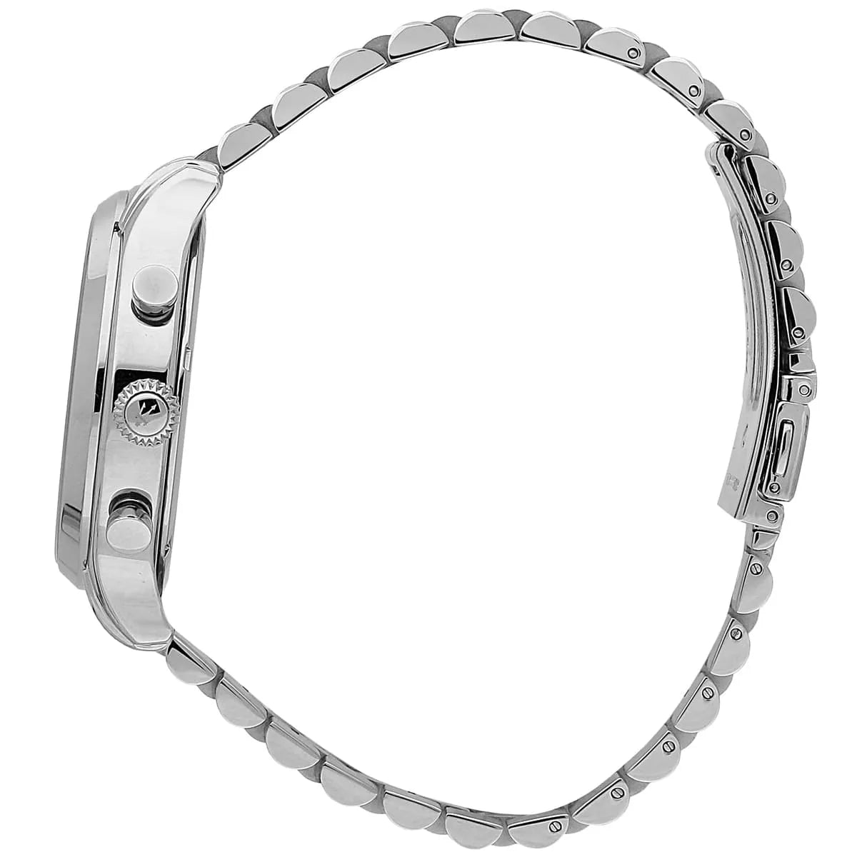 Side view of Maserati Epoca watch showing stainless steel bracelet and case profile