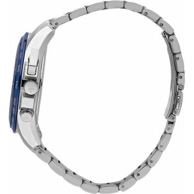 Maserati Modena chronograph watch caseback showing silver stainless steel and bracelet links