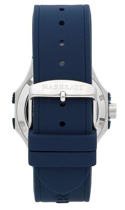Maserati Potenza navy rubber strap with buckle and case back view