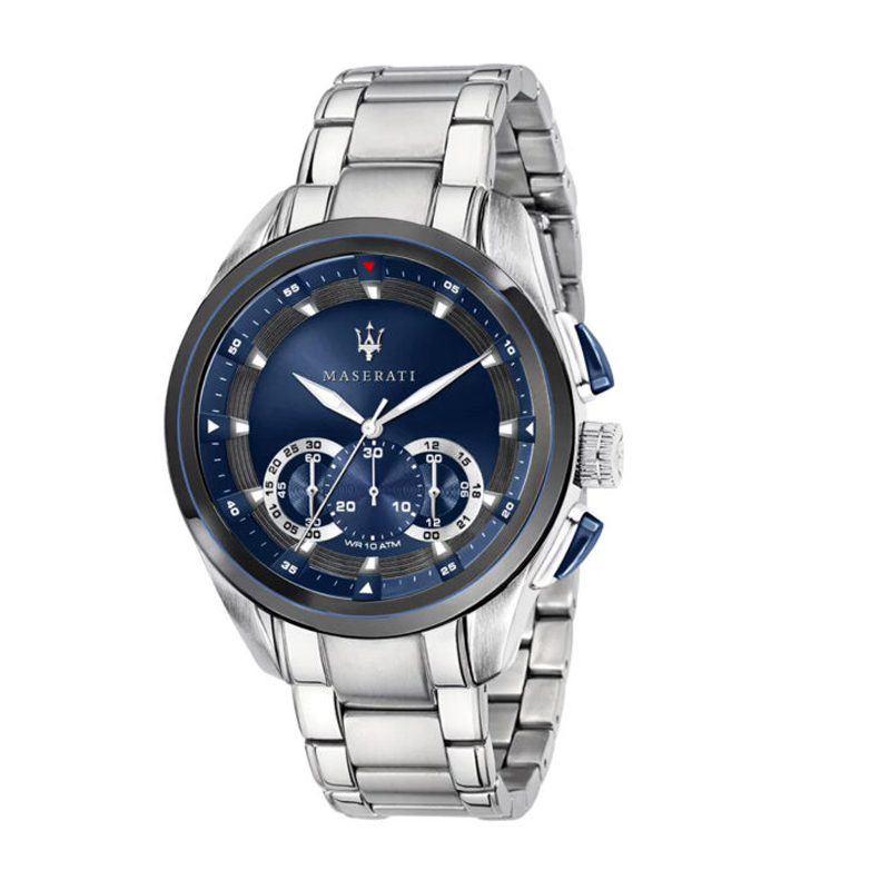 Maserati R8873612039 chronograph watch with blue dial and stainless steel bracelet