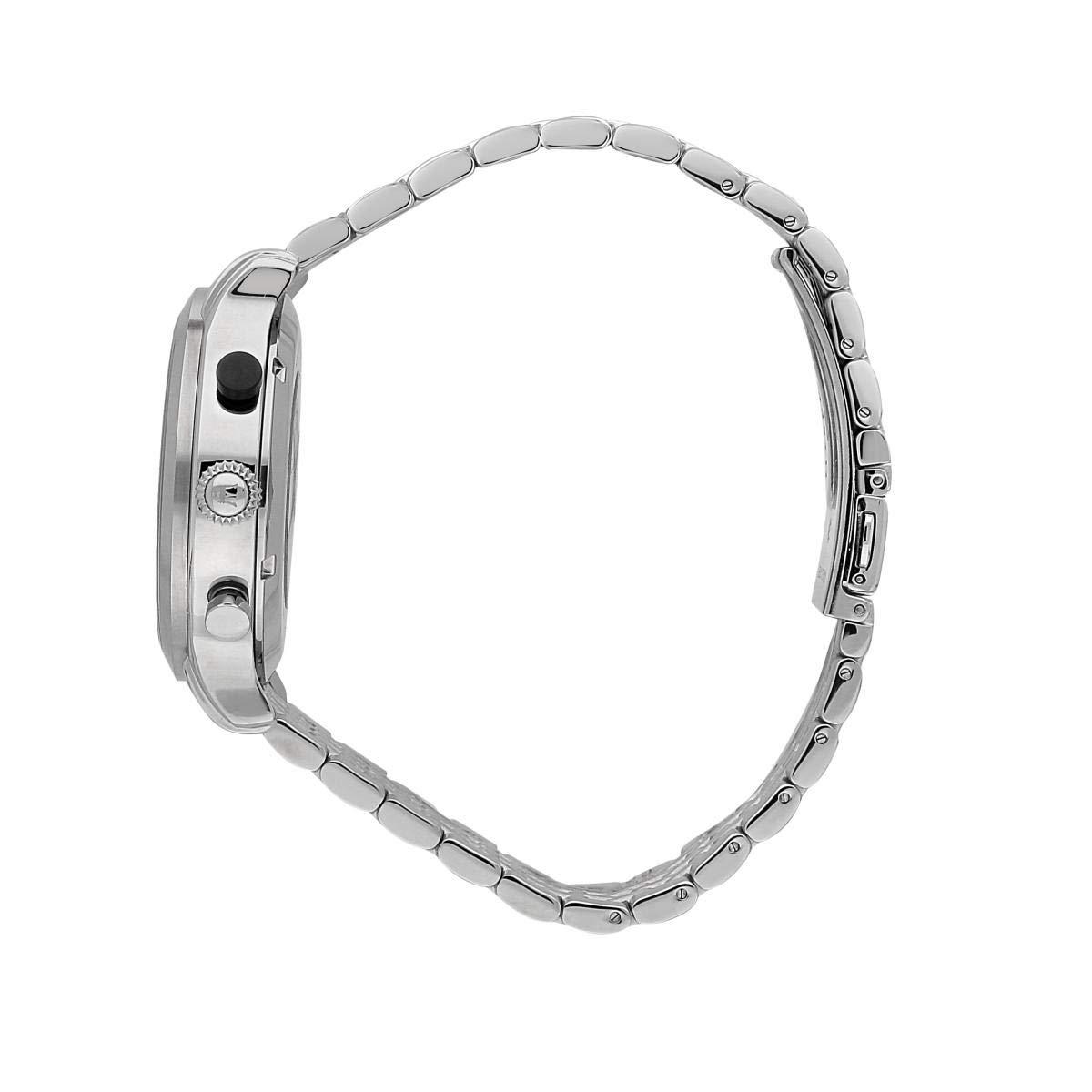 Maserati watch side profile showing case thickness and stainless steel bracelet links