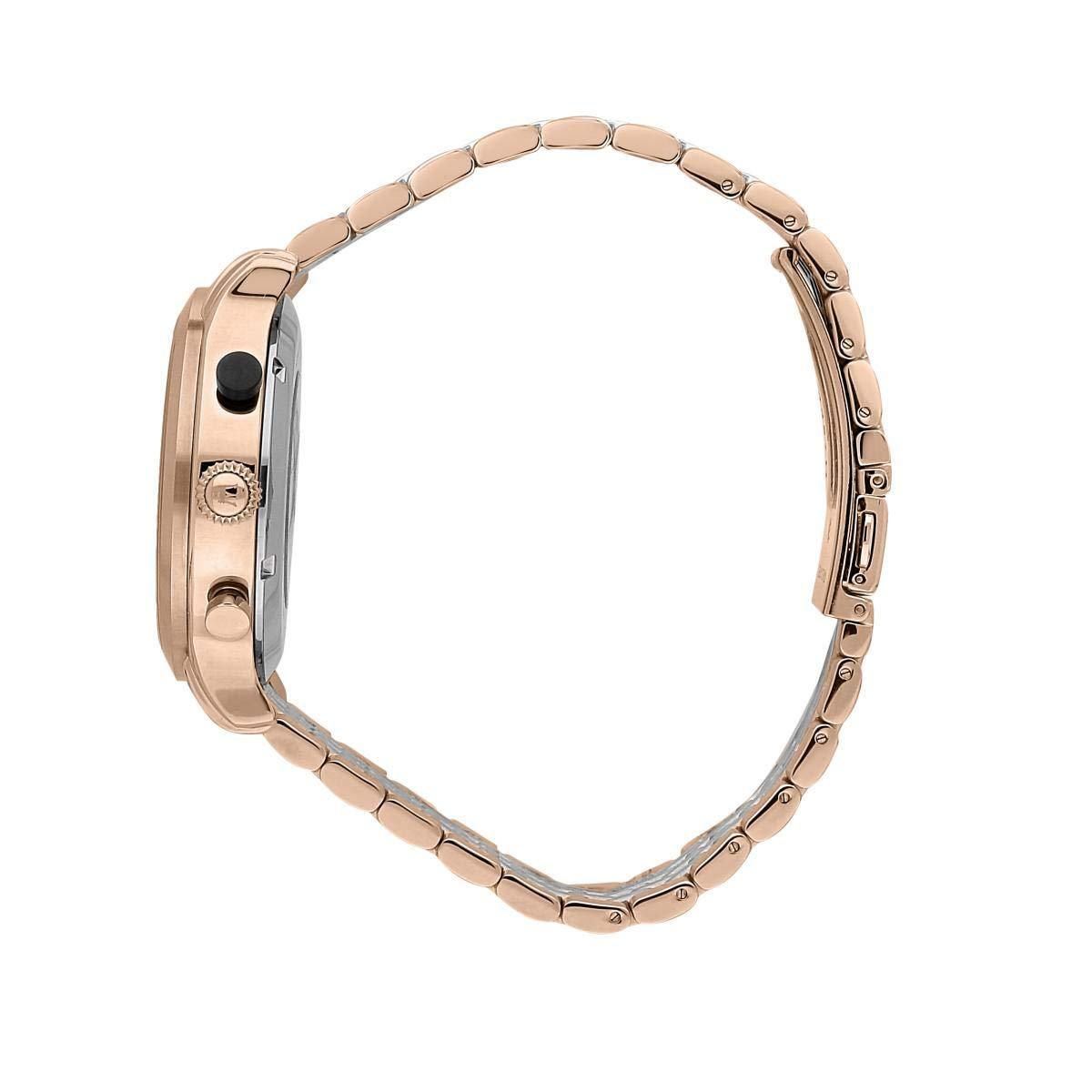 Side view of Maserati watch showing rose gold case profile and two-tone link bracelet