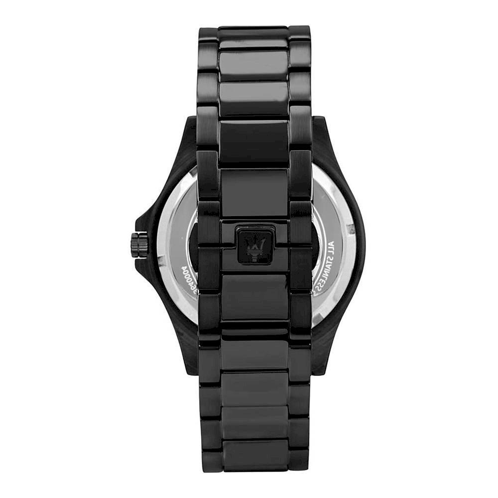 Maserati Sfida Diamonds watch caseback showing transparent crystal and Maserati branding