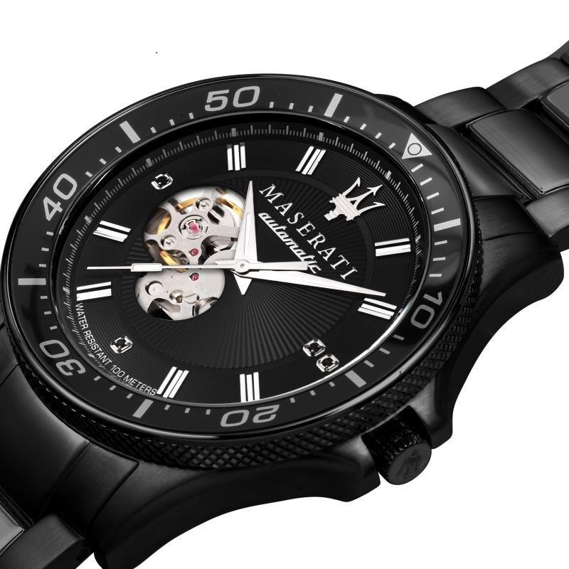 Maserati Sfida Diamonds dial detail showing open heart skeleton movement and Roman numerals