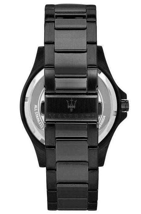 Maserati Sfida Diamonds watch side view with black stainless steel bracelet
