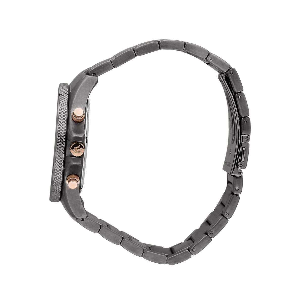 Gunmetal steel bracelet of Maserati Sfida watch with rose gold chronograph pushers