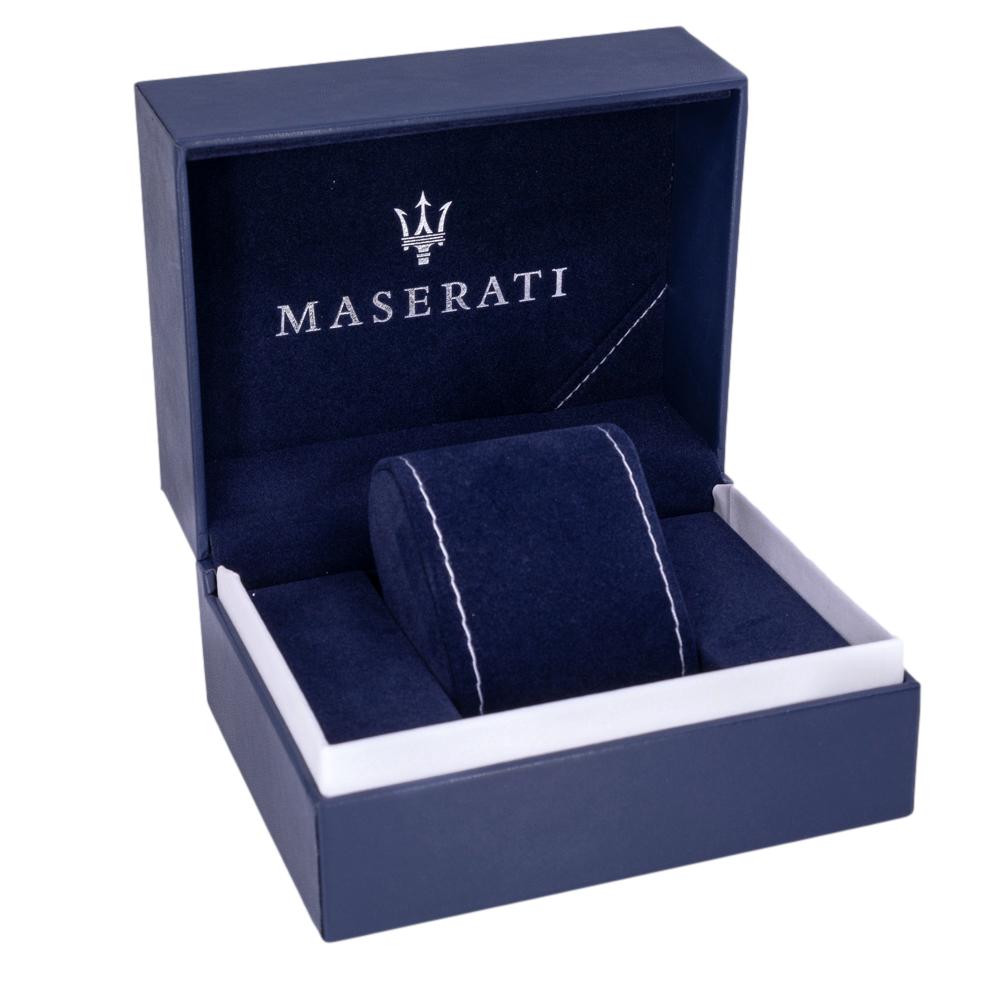 Maserati watch presentation box in navy blue with Maserati trident logo