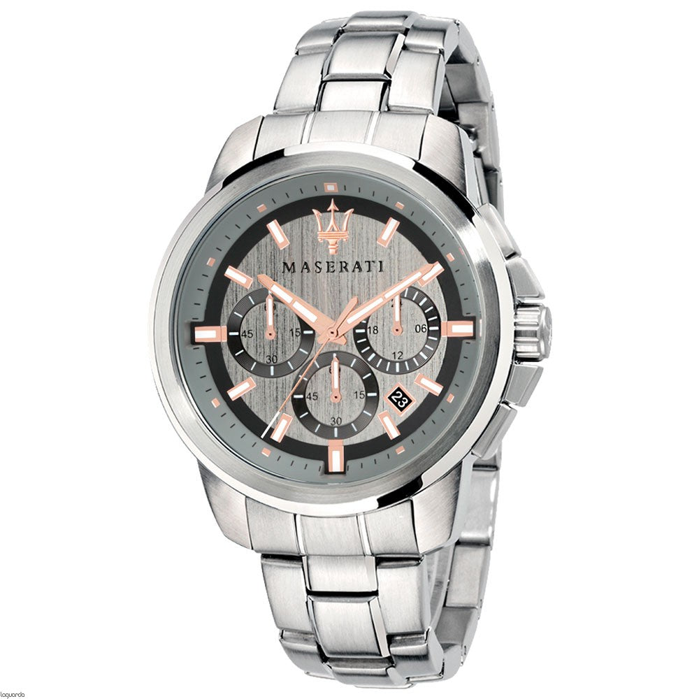 Maserati Successo chronograph men's watch with grey dial and stainless steel bracelet