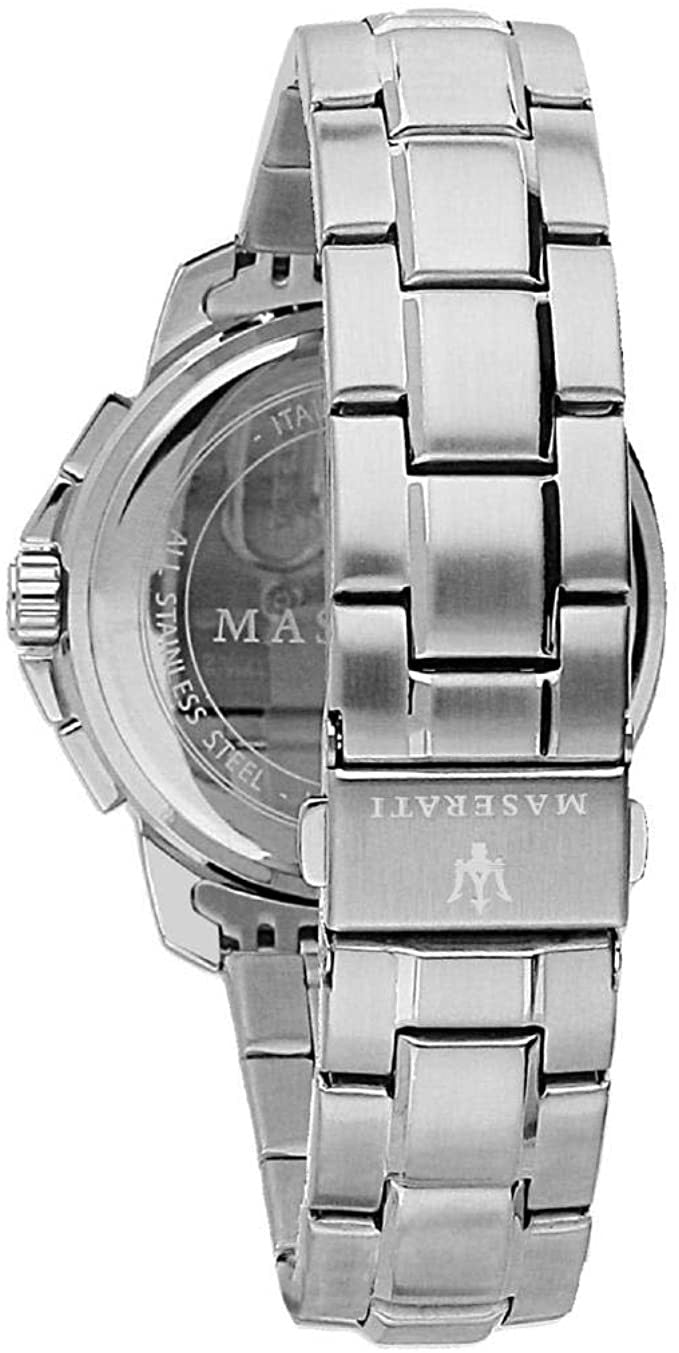 Maserati Successo watch side view displaying stainless steel bracelet and case profile