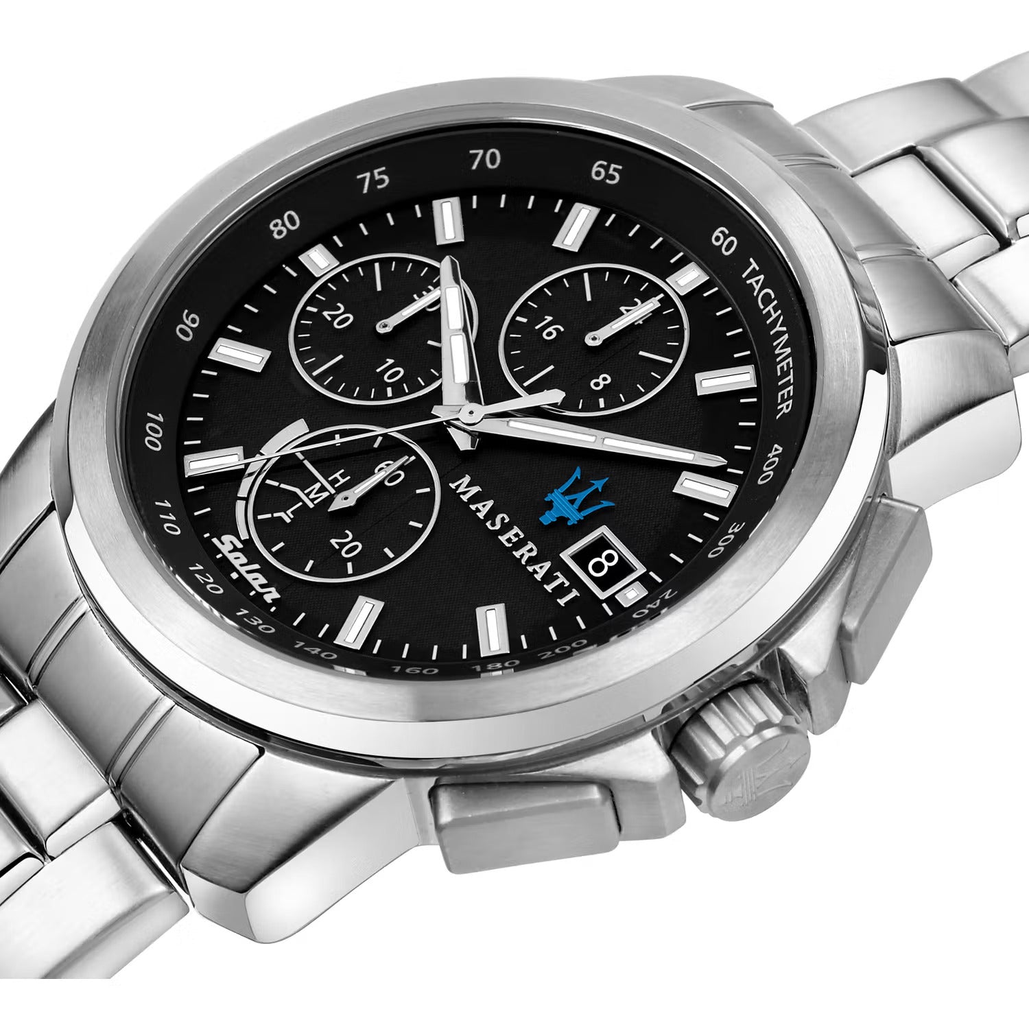 Close-up of Successo dial showing chronograph subdials and tachymeter scale