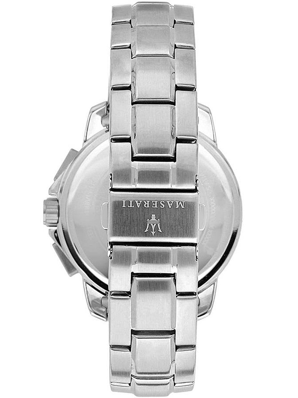 Maserati Successo watch caseback showing stainless steel bracelet detail