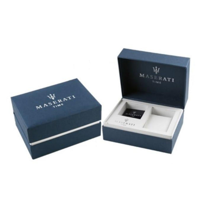 Maserati Traguardo watch presented in branded navy presentation box with accessories
