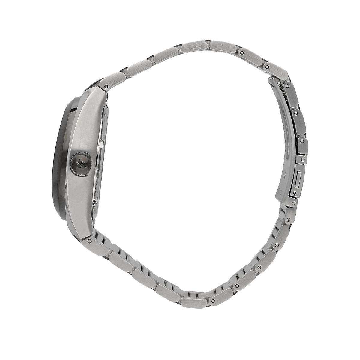Side view of Maserati Triconic watch showing gunmetal case profile and bracelet