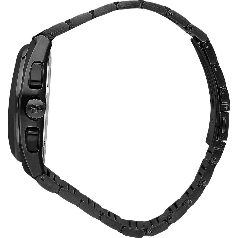Maserati Triconic black stainless steel bracelet and case side view