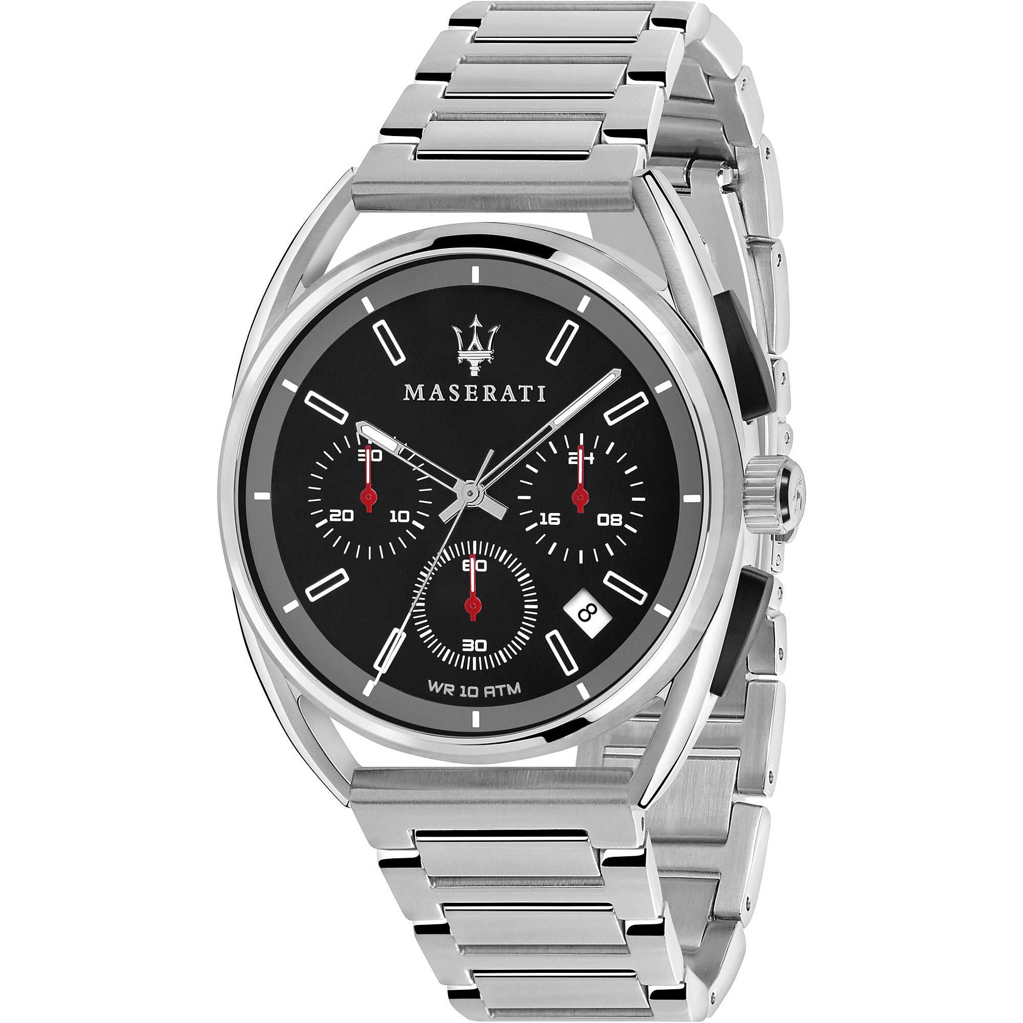 Maserati Trimarano chronograph men's watch with black dial and stainless steel bracelet