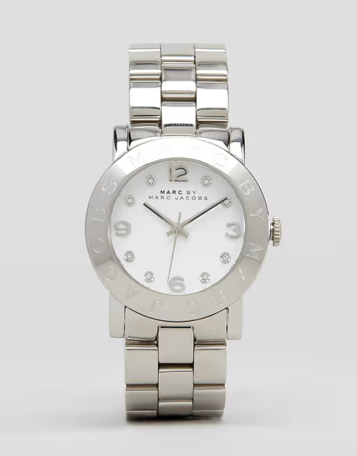 Marc by Marc Jacobs Amy silver watch with white dial and diamond indices, stainless steel bracelet