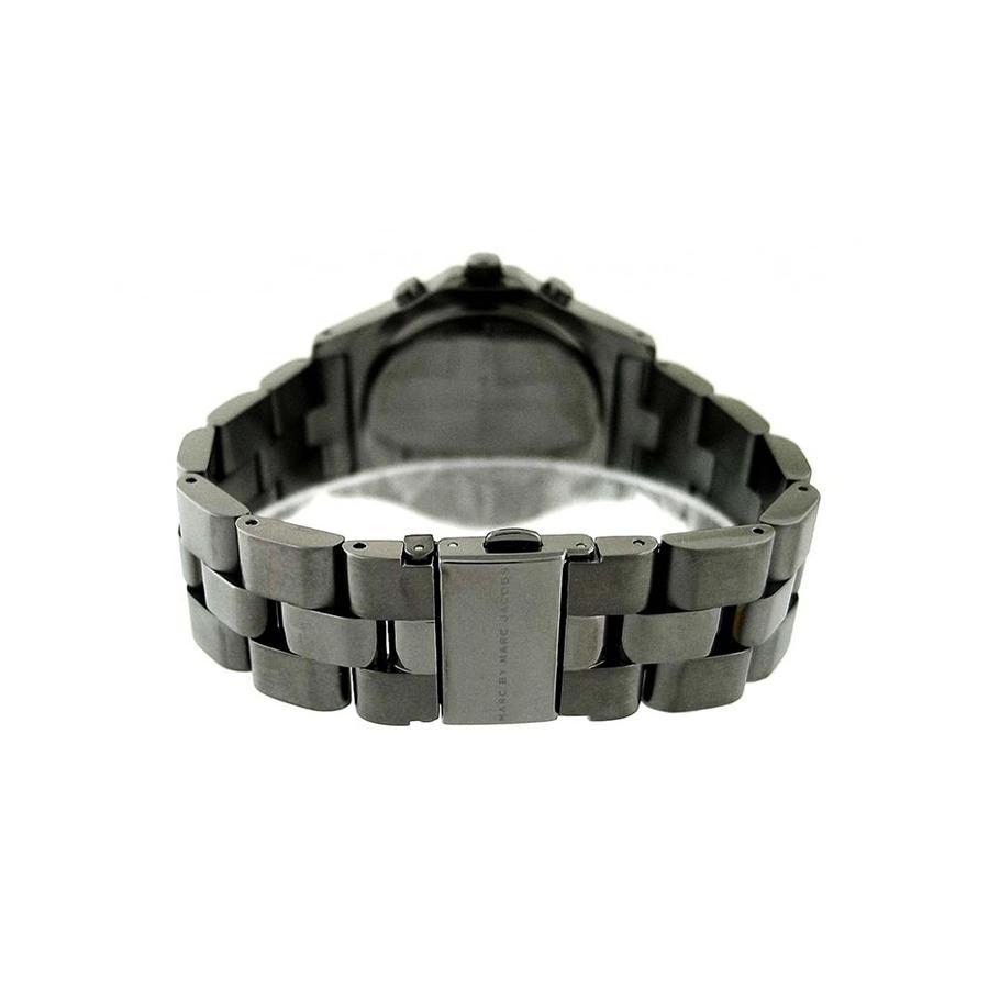 Side view of Marc by Marc Jacobs Blade 40mm black watch with stainless steel bracelet