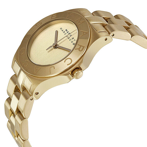 Marc by Marc Jacobs Blade watch angled view showing gold bracelet strap and side profile