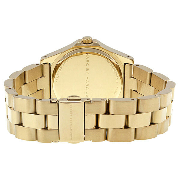 Marc by Marc Jacobs Blade watch caseback view showing engraved text and bracelet links