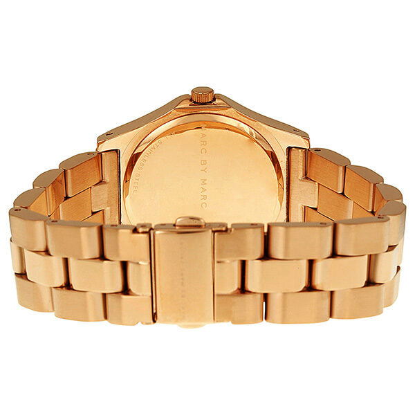 Marc by Marc Jacobs Blade watch caseback view showing rose gold case and bracelet