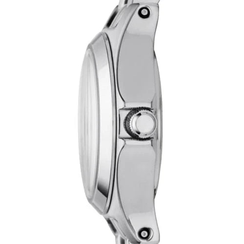 Side profile of Marc by Marc Jacobs Henry Dinky watch showing silver-tone case and bracelet