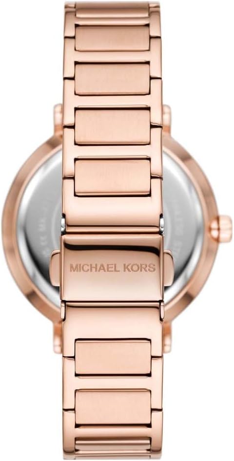 Rose gold-tone stainless steel bracelet and case back of Michael Kors Addyson watch