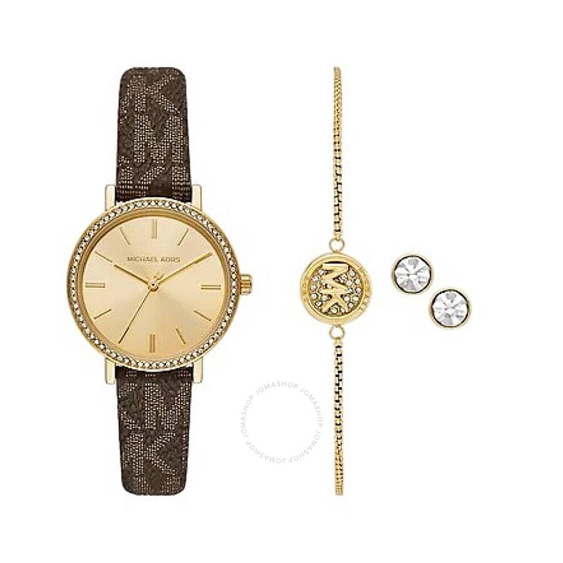 Michael Kors Addyson Quartz Crystal Gold Dial Ladies Watch and Jewelry Set - The Watches Men & Co