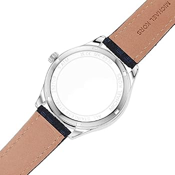 Michael Kors Benning MK8930 strap detail with tan leather backing and blue PVC front
