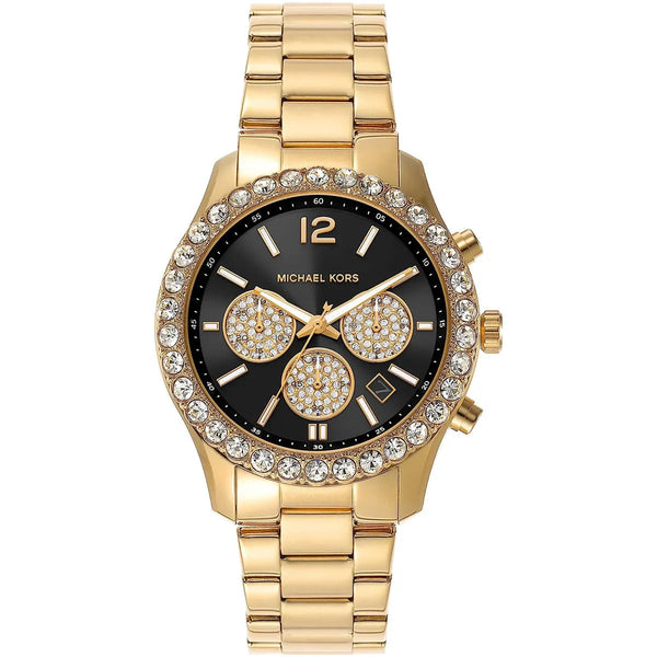Michael Kors Berkley Chronograph Black Dial Gold Steel Strap Watch For Women - MK7414 mk7414 - Image 1