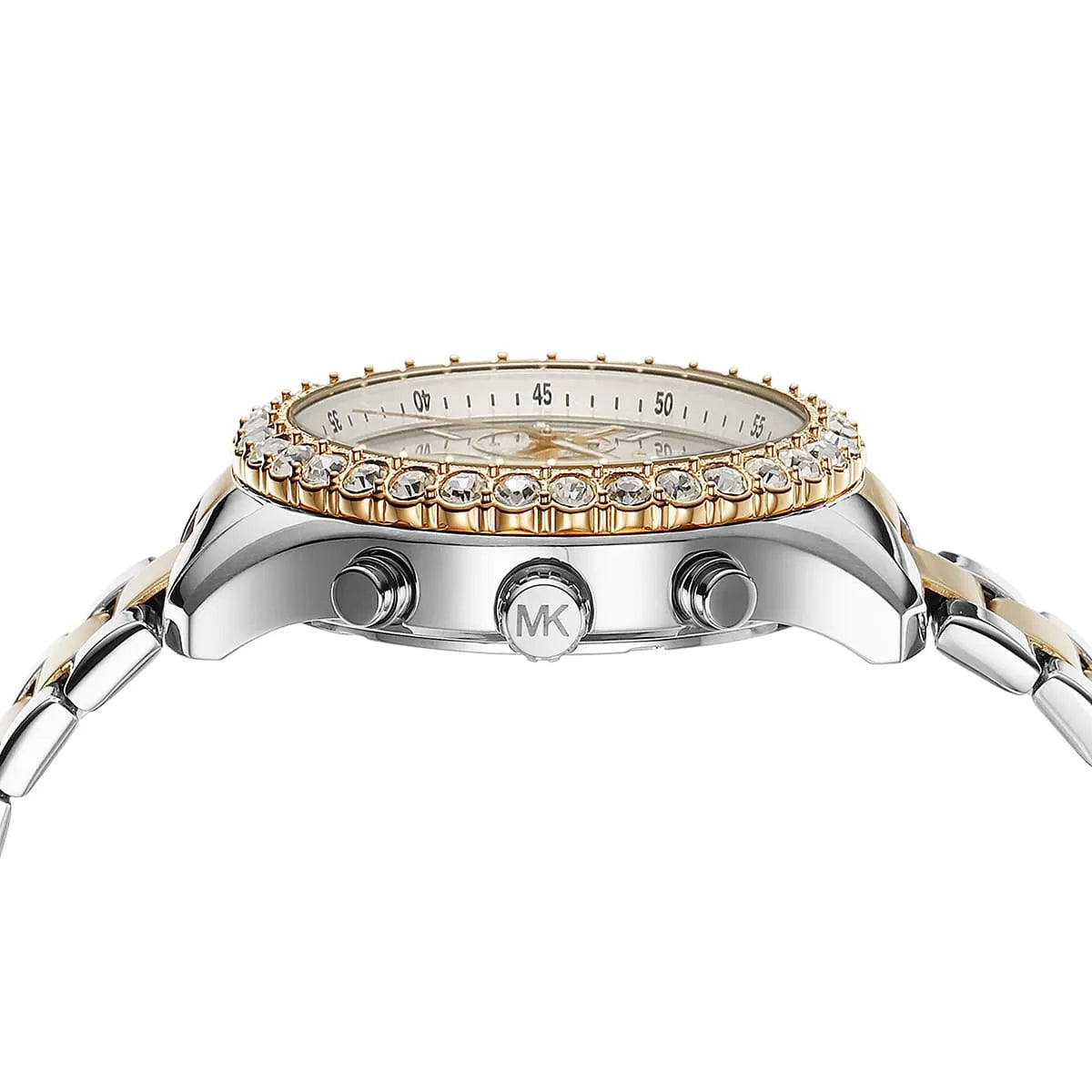 Michael Kors Berkley MK7415 chronograph subdials and crystal bezel detail