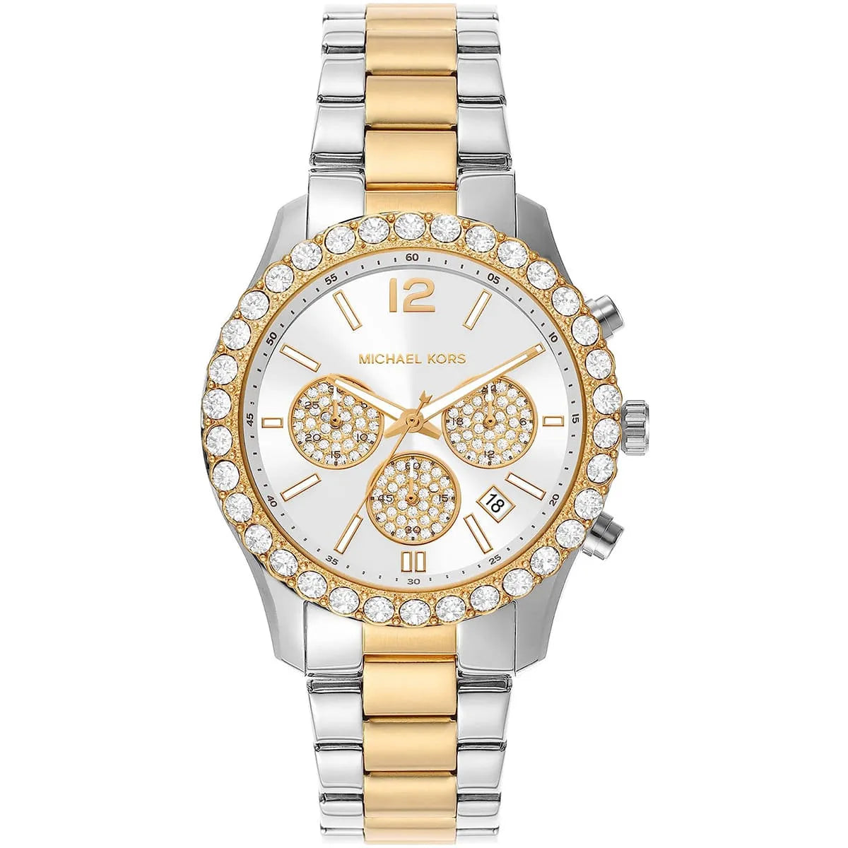 Michael Kors Berkley MK7415 silver dial chronograph watch with two-tone steel strap
