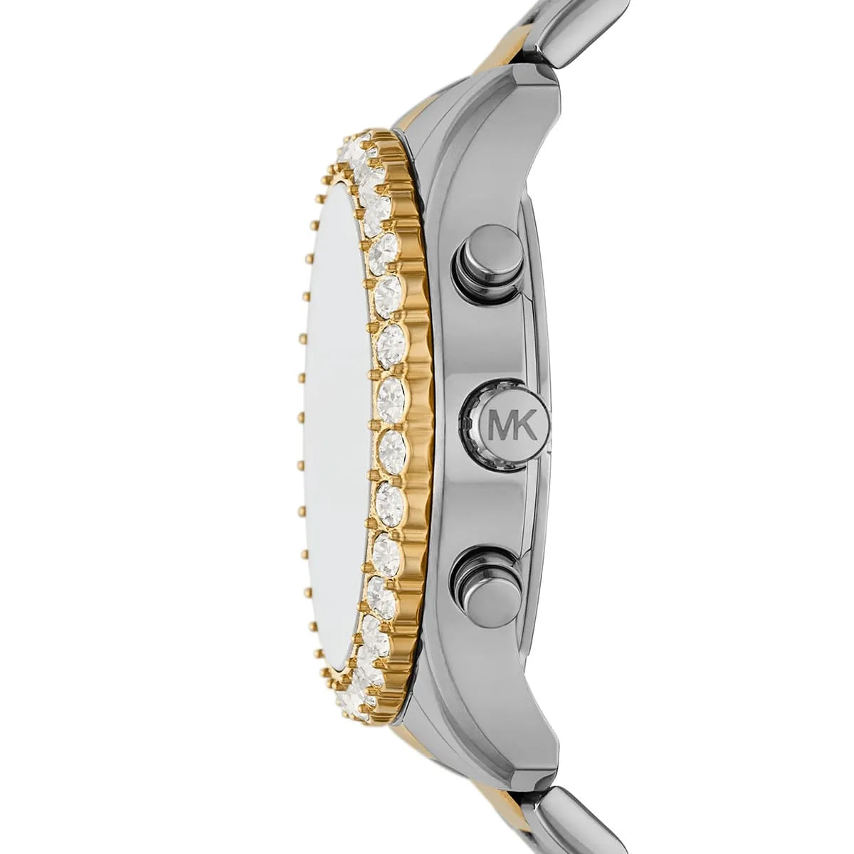 Michael Kors Berkley MK7415 side view showing case, pushers, and two-tone strap