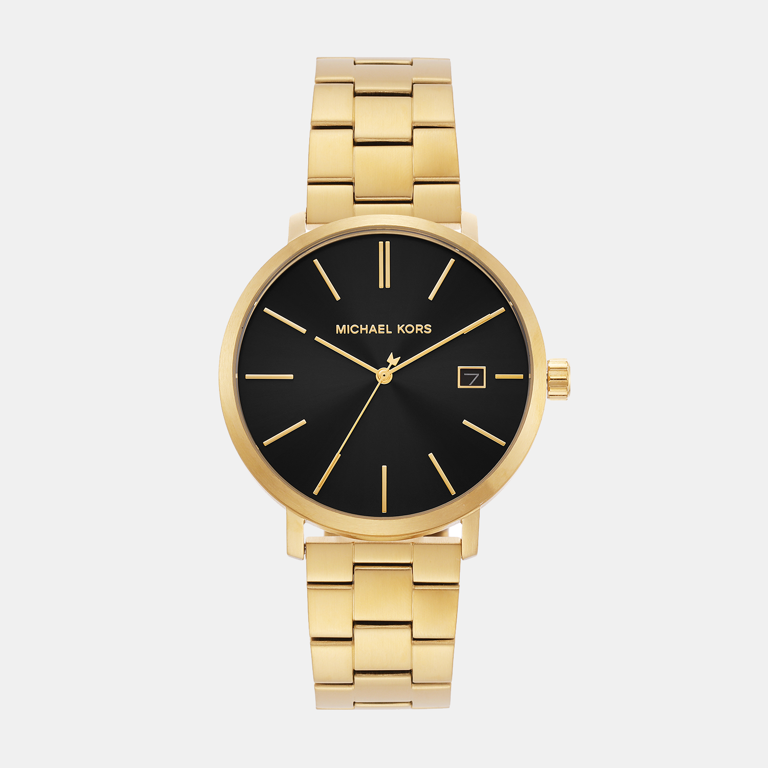 Michael Kors Blake gold-tone men's watch with black dial and three-hand movement