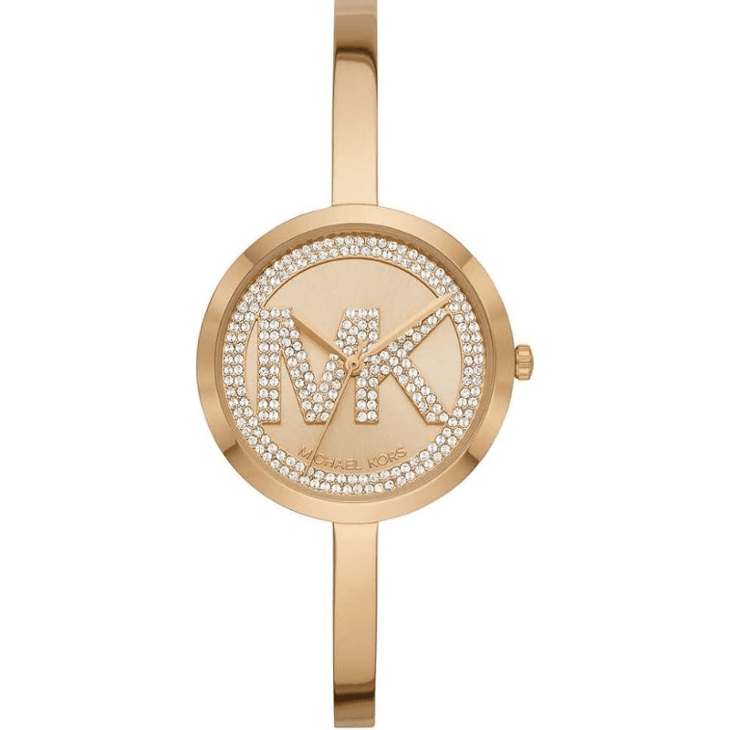 Michael Kors Blakely gold dial watch with crystal-set MK logo and gold steel bracelet