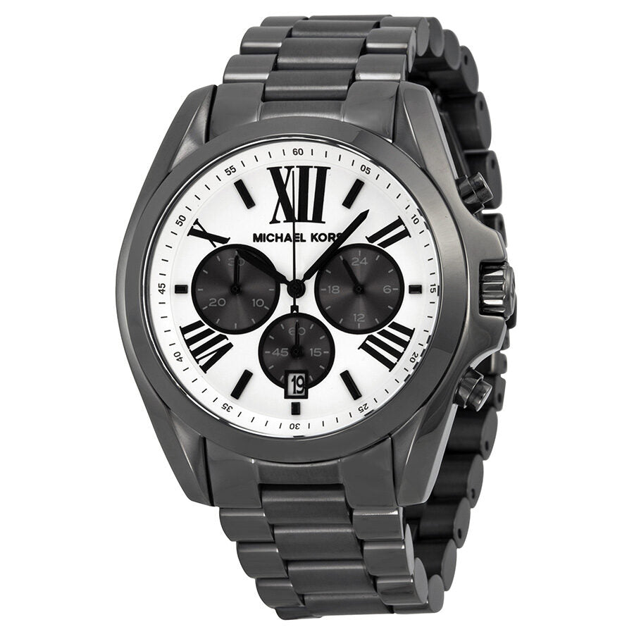 Michael Kors Bradshaw chronograph watch with white dial and three black subdials