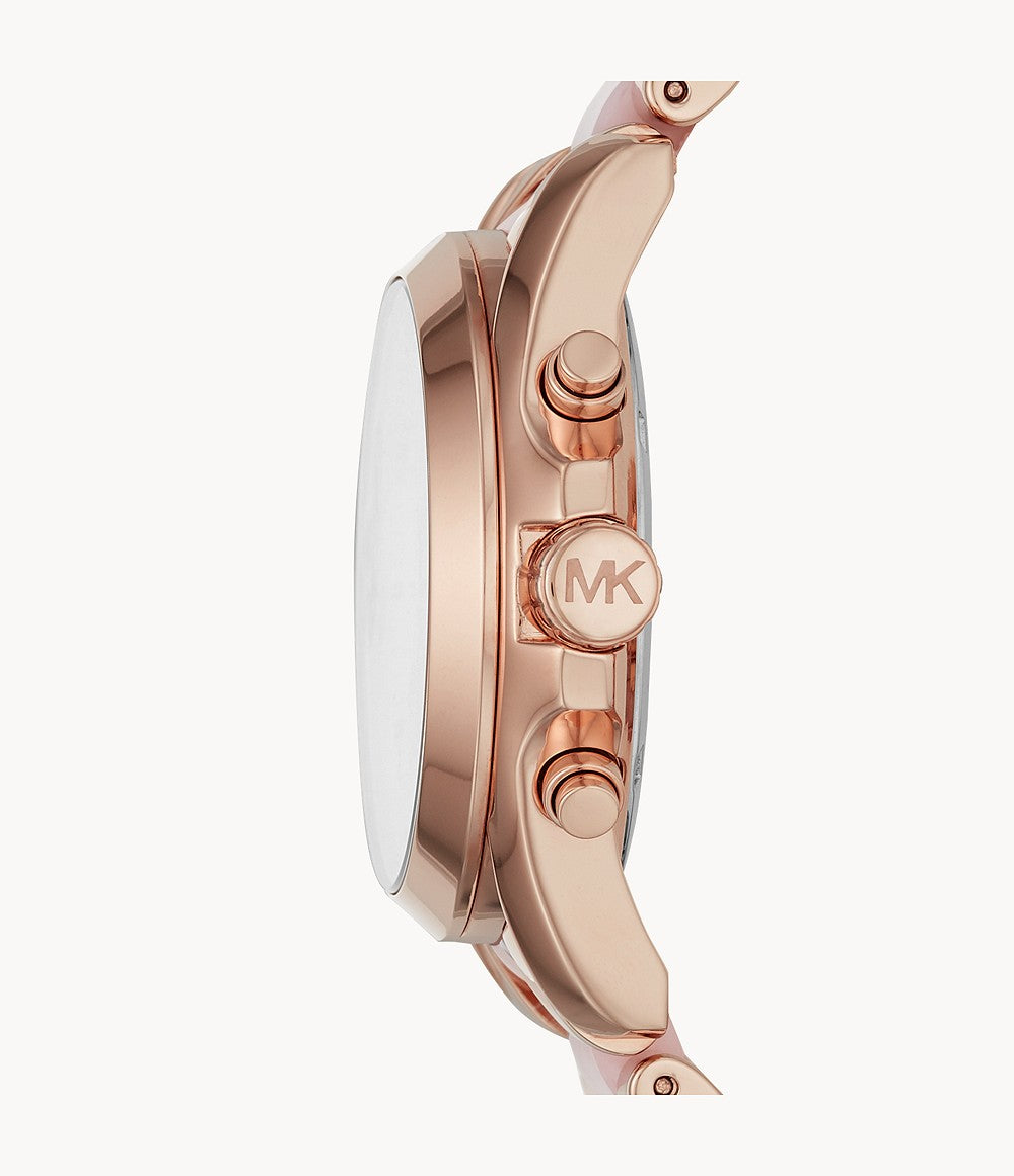 Side profile of Michael Kors Bradshaw MK6830 chronograph watch with rose gold case