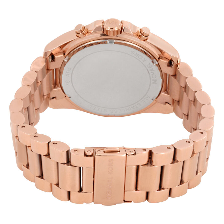 Rose gold Bradshaw Oversize watch caseback showing metal bracelet and hinged crown guards