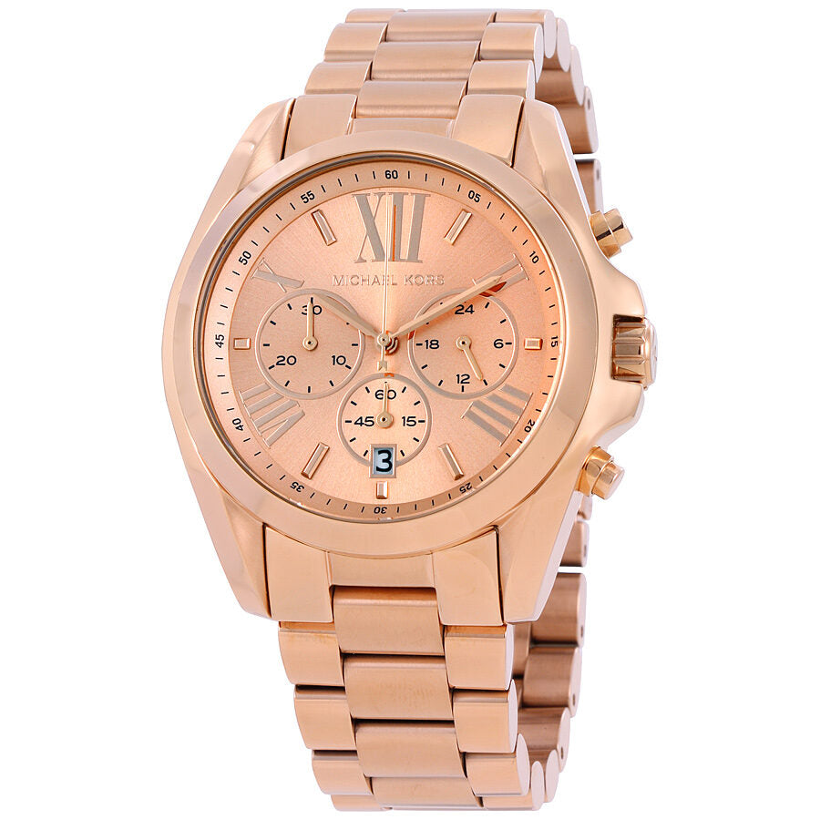 Michael Kors Bradshaw Oversize rose gold chronograph watch with Roman numeral dial and three subdials