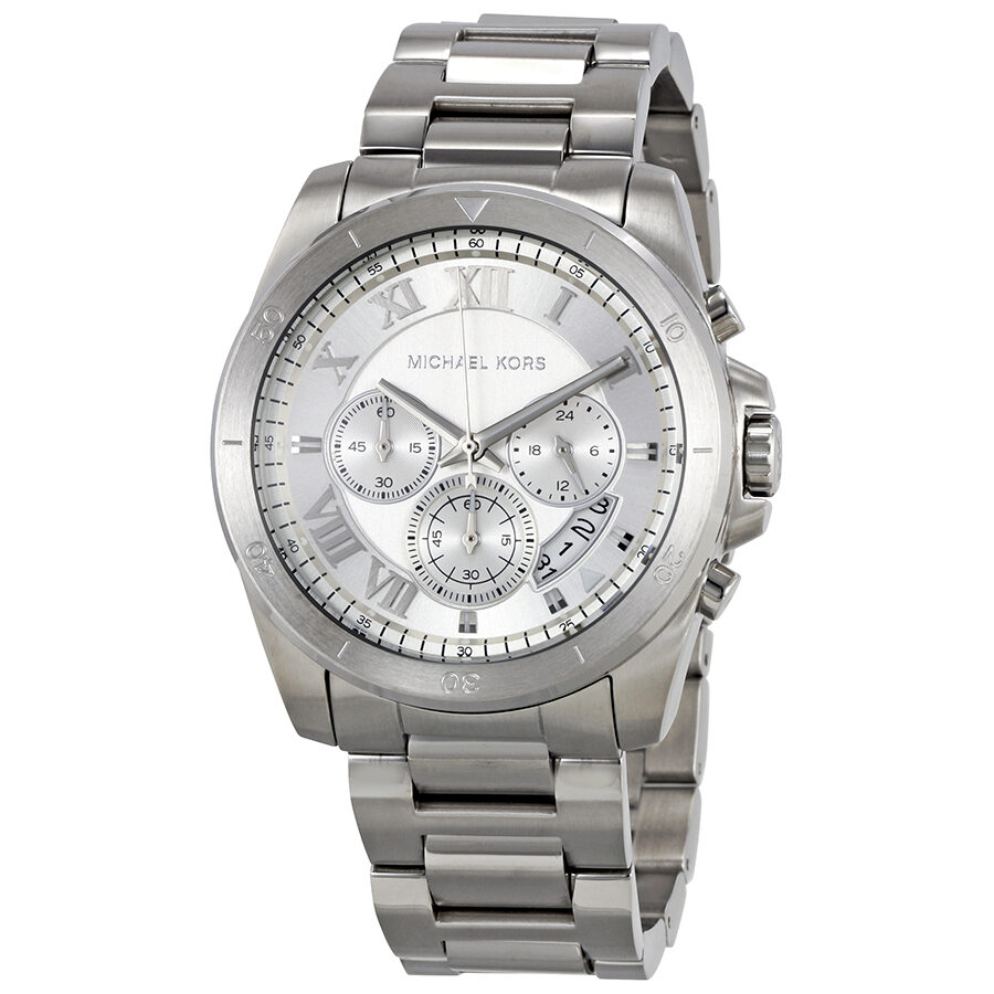 Michael Kors Brecken silver dial chronograph watch with stainless steel bracelet
