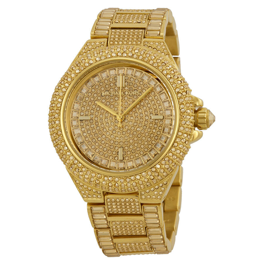 Michael Kors Camille gold crystal-encrusted watch with champagne dial and matching crystal bracelet