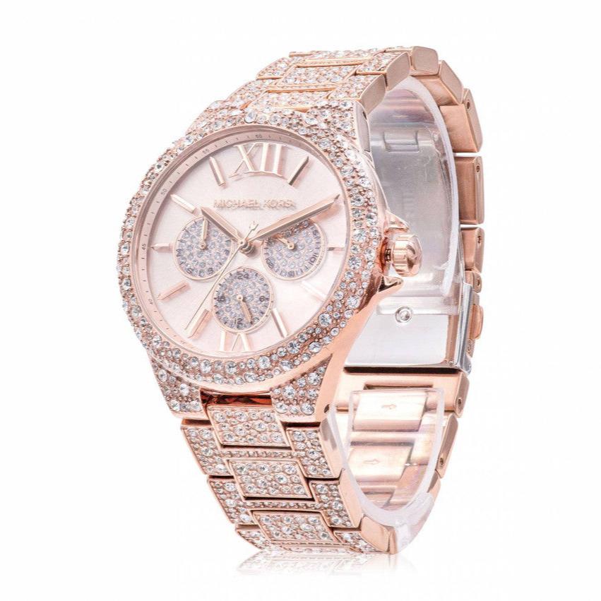 Michael Kors Camille women's watch with rose gold dial, crystal-studded bezel and strap