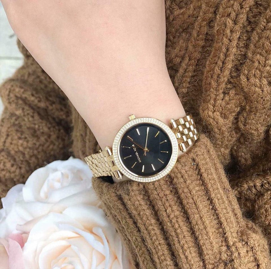 Michael Kors Darci Black Dial Ladies Gold Tone Crystal Pave Watch MK3738 - Watch