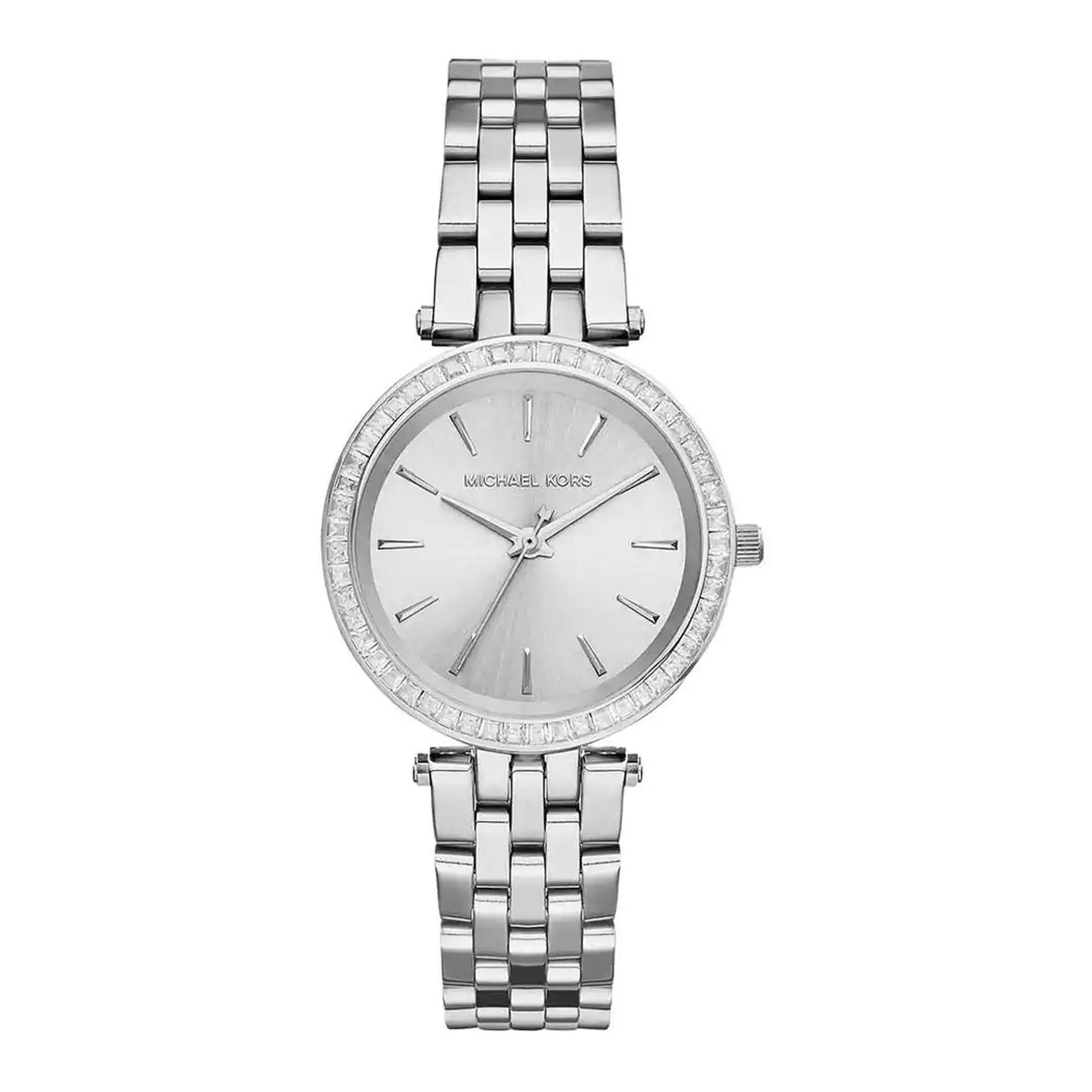 Michael Kors Mini Silver Darci women's watch with crystal bezel and silver dial