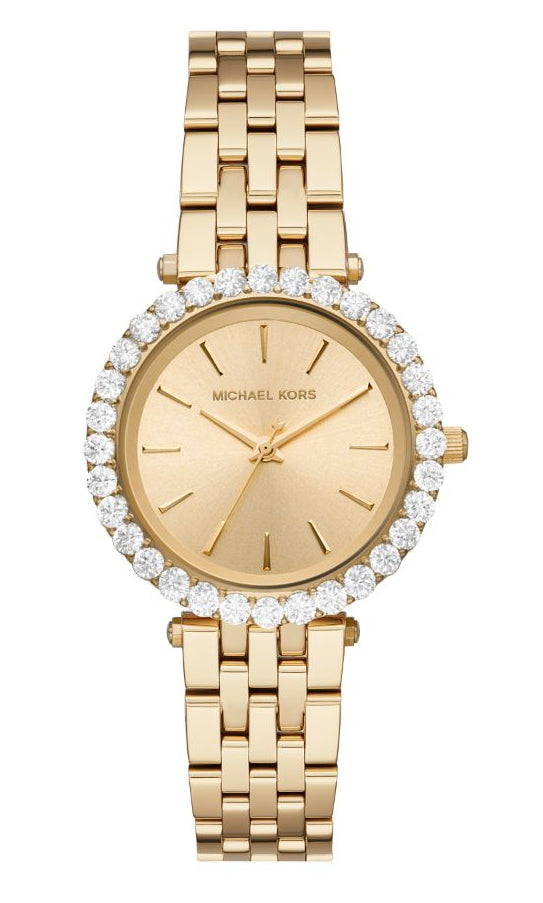 Michael Kors Darci gold-tone women's watch with pave crystal bezel and matching bracelet