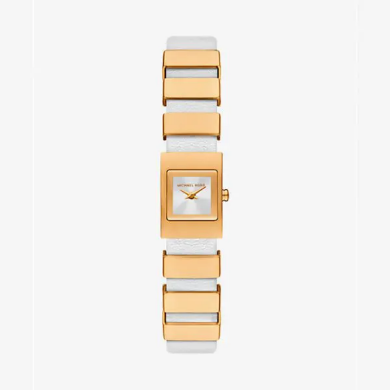 Michael Kors Darrington women's watch with gold square case and white strap