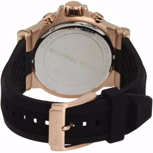 Michael Kors Dylan watch caseback showing stainless steel case