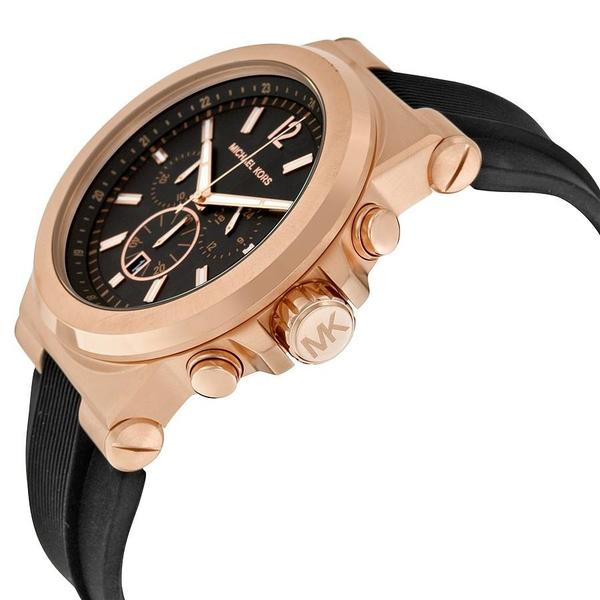 Michael Kors Dylan watch side view with chronograph pushers and crown