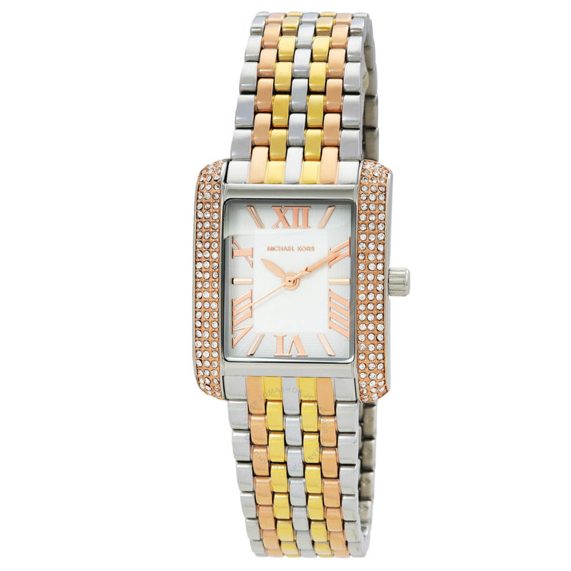 Michael Kors Emery Tri-Tone Quartz Crystal White Dial Ladies Watch MK4744 - The Watches Men & Co