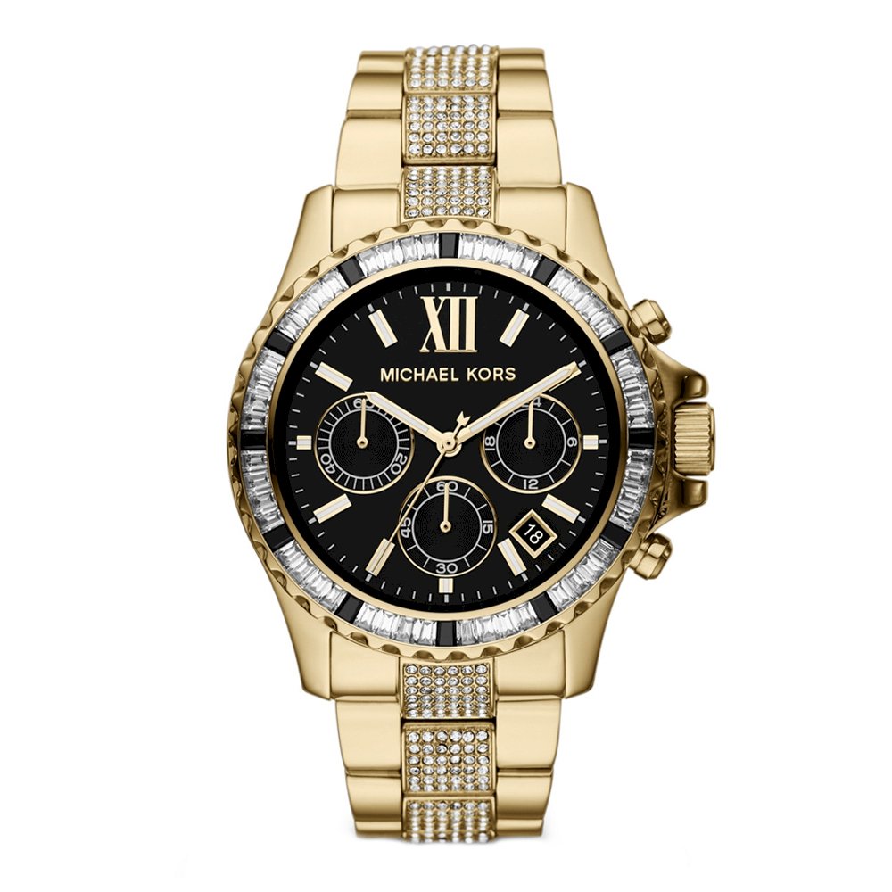 Michael Kors Everest black dial women's watch with gold-tone case and diamond-set bracelet